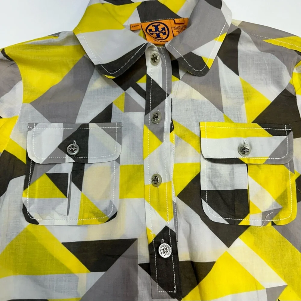 Tory Burch Lightweight Geometric Print 1/2 Button Down Blouse Women’s Size 4